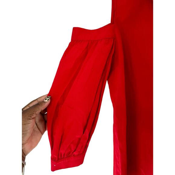 Amanda Uprichard Red Collared Cutot Shoulder Basic Button Up Blouse Size Small - Picture 7 of 13